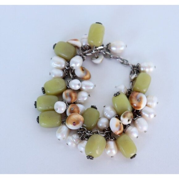 Tess Klein Women's Green Funky Charm Bracelet 9" 925 Canada Gemstone Pearls $475 - Picture 7 of 8